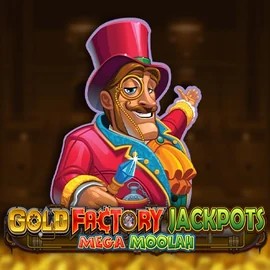 Gold Factory Jackpots Mega Moolah slot logo by Aurum Signature Studios at Rich Palms Casino